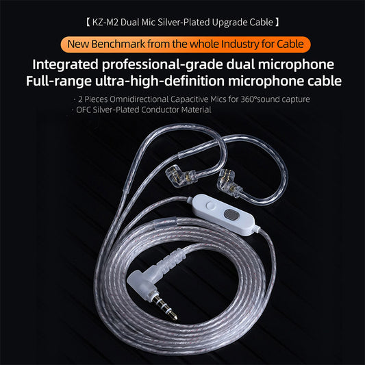 KZ M2 Dual Mic Silver Plated 3.5mm IEM Cable