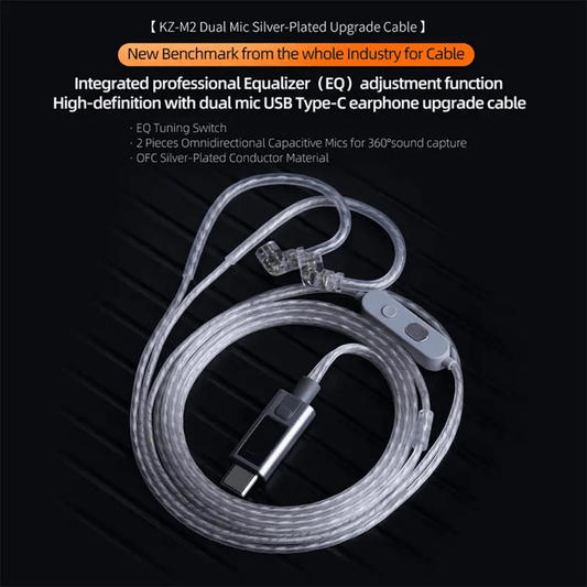 KZ M2 Dual Mic EQ Tuning Switch Silver Plated Type-C Cable