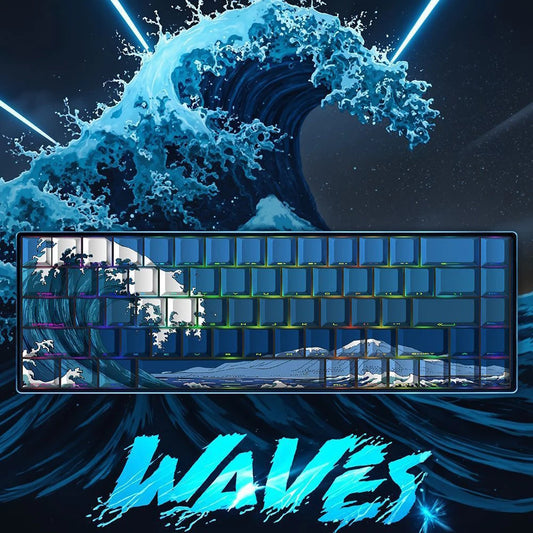 Blue Ukiyo-e Wave SIde Engraved PBT Cherry Keycaps