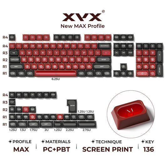XVX Cats Eye MAX Profile PBT Shine-through Keycaps - Red