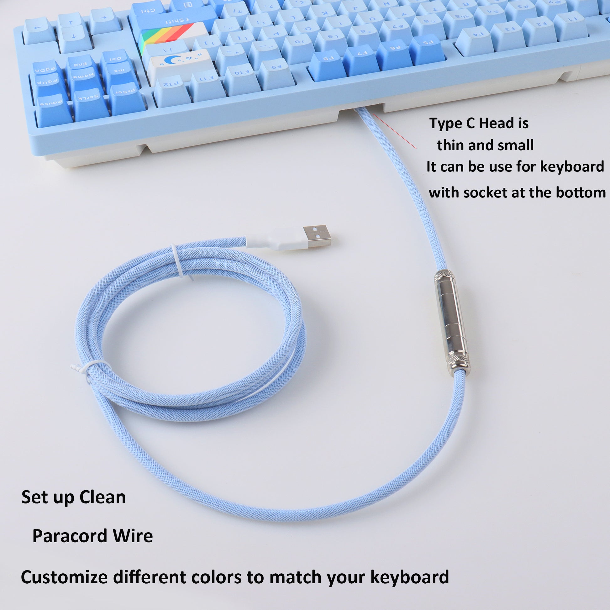 non coiled aviator XLR type c cable for keyboard white color 
