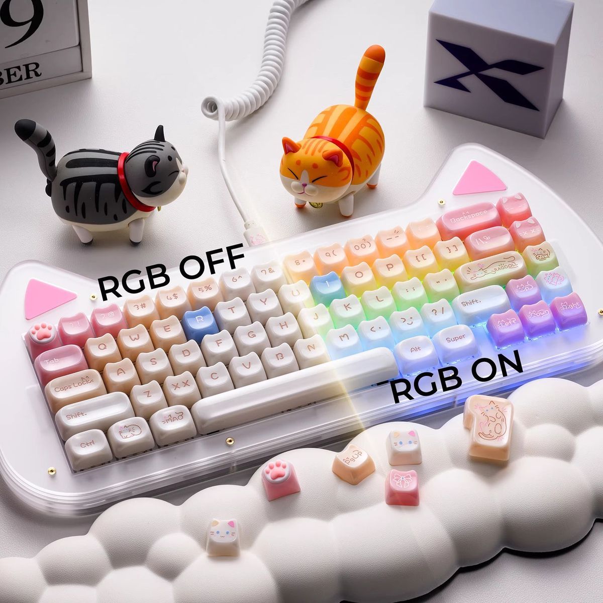 XVX House Candy Cat MAO Profile PC UV Semi Transparent Keycaps Set