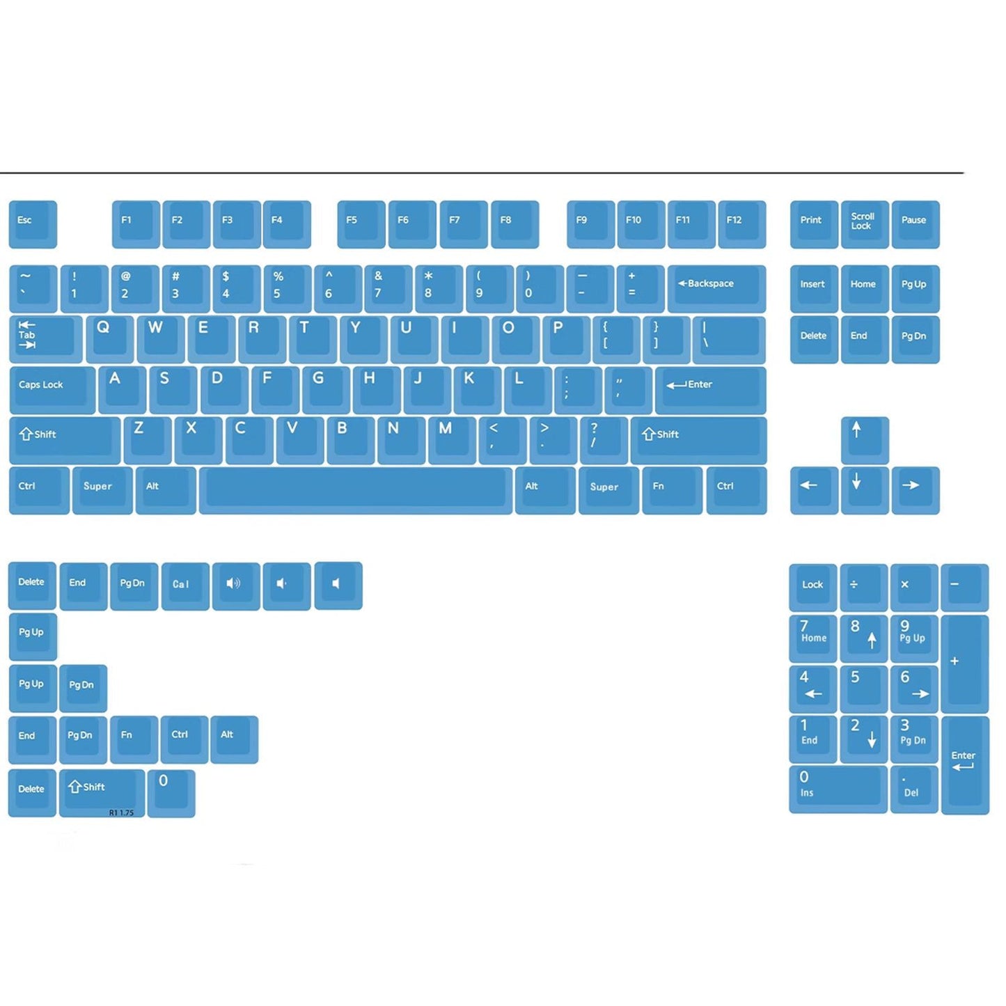 Blue Transparent Keycaps - Set of 26 Keys