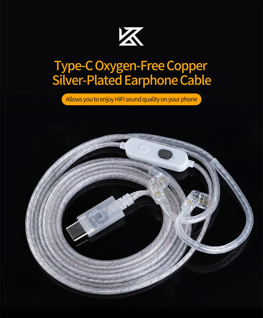 KZ Type C OFC Silver Plated Earphone Cable with Mic