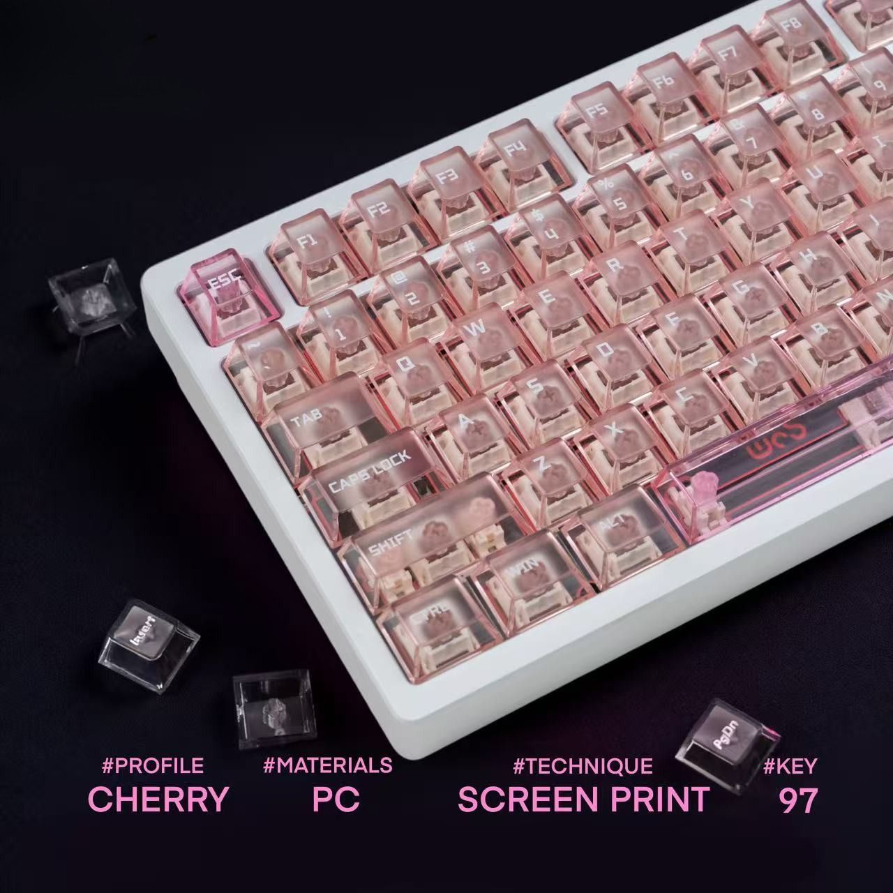 Popkeys Premium Transparent Cherry 97 Keys Keycaps Set - Blush