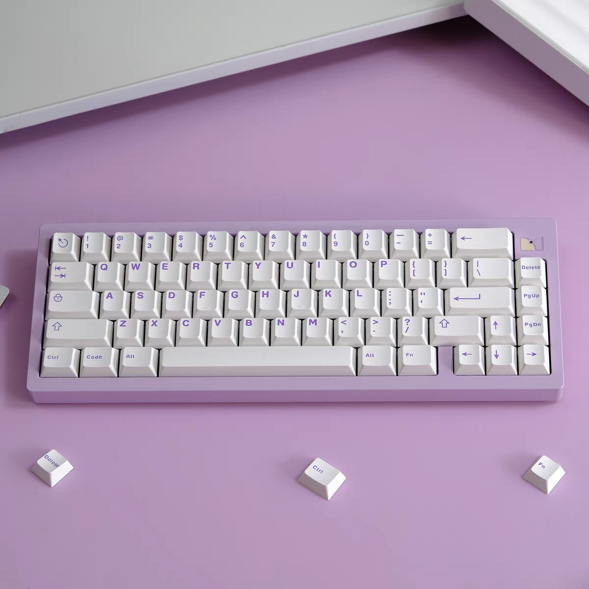 Purple on White ABS Cherry Keycaps - 121 Keys