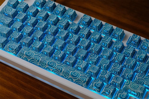 side engraved cherry keycaps blue theme