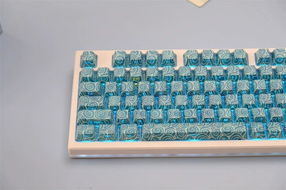 side engraved cherry keycaps ocean theme
