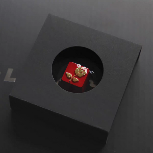 Golden on Red Rose R4 Metal Artisan Keycap