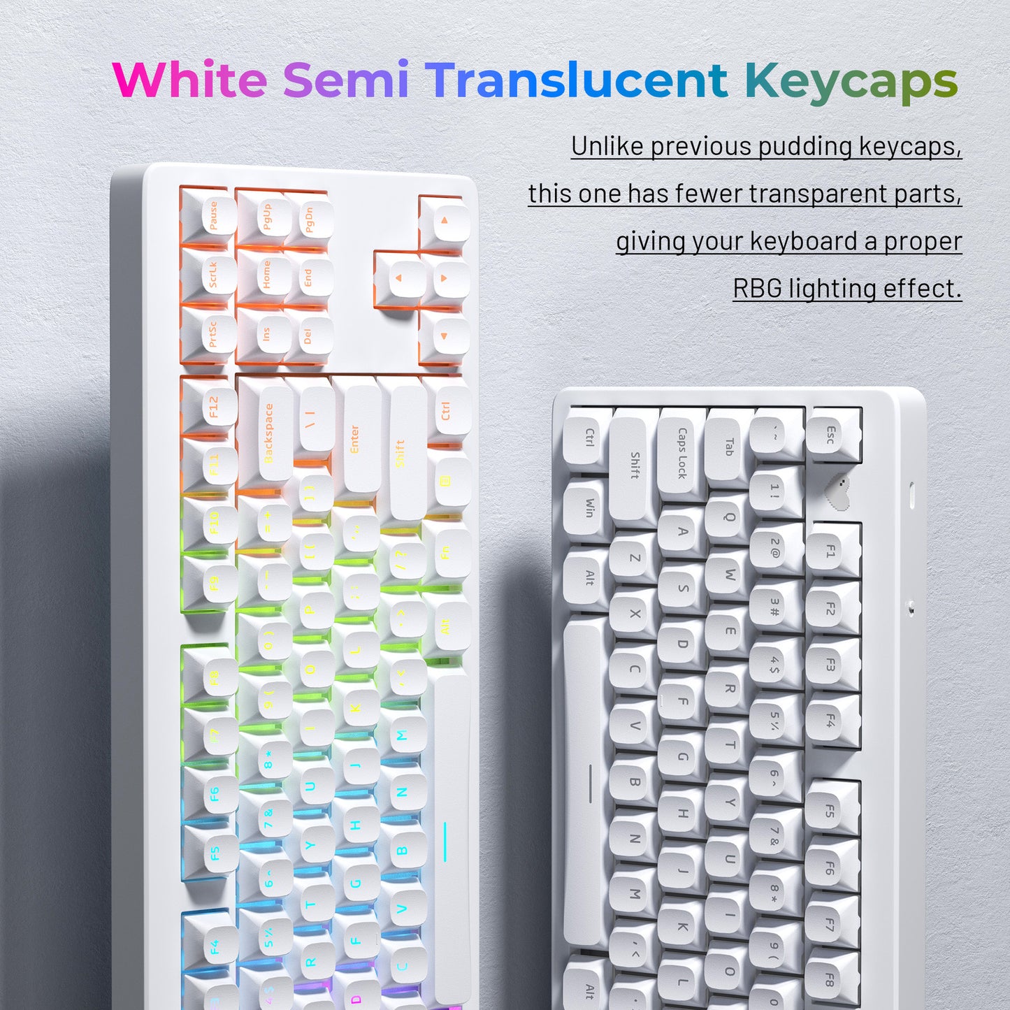 XVX Shinethrough Semi Pudding Double Shot Keycaps - 118 Key - White