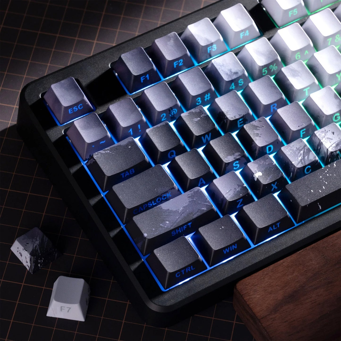 XVX Black Samurai Knight Side Engraved Cherry Doubleshot Keycaps