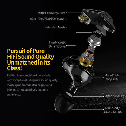 KZ ZVX Pro ALL Metal Inner Magnetic Dynamic Driver WIred Earphones